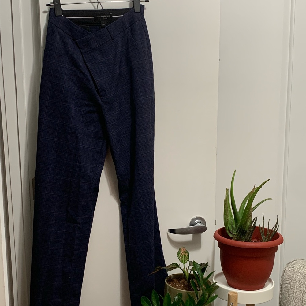 Banana Republic Navy Plaid Curvy Bootcut